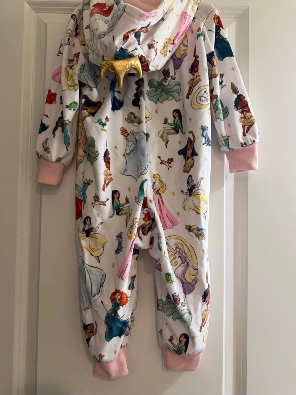 Disney Girls' Princess Hooded One-Piece Zip Fleece PJs